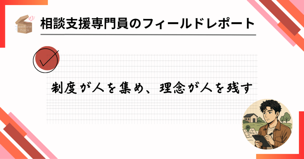 相談支援専門員のフィールドレポート|“福利厚生の差”が現場に与えるもの
制度が人を集め、理念が人を残す