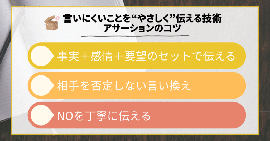 事実+感情+要望のセットで伝える、相手を否定しない言い換え、 NOを丁寧に伝える